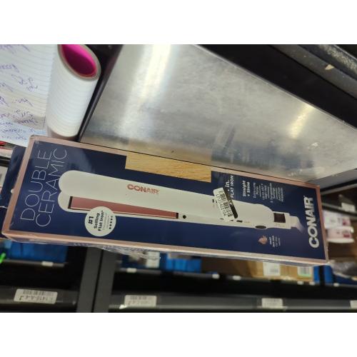 Conair Double Ceramic Flat Iron, 1-Inch Flat Iron Hair Straightener, Five Heat Settings, Extra Long Floating Plates, White