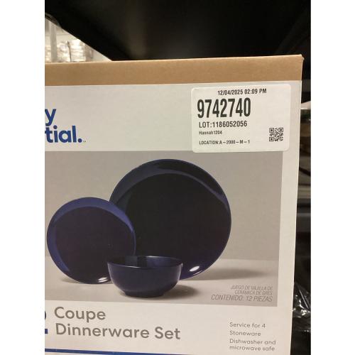 Gibson Simply Essential Coupe 12-Piece Blue Round Stoneware Dinnerware Set