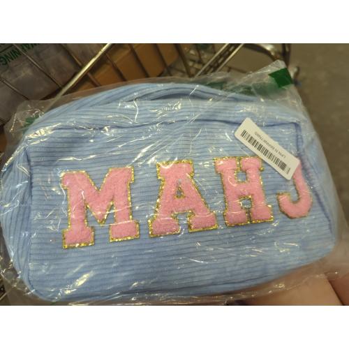 Empty Mahjong Bag Thickened American Mahjong Tiles Bag with Zipper Storage Pouch for Board Game Pieces Game Party Travel Gatherings Accessories, 10.4''x5.6'', Case Only (Mahj,Light Blue)