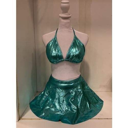 Rave Outfits for Women - EDC Sexy Music Festival Metallic Holographic Strappy Bikini Top Bottom Beach Skirt 3 pcs