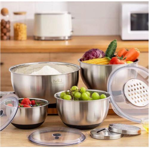 MIU Stainless Steel Mixing Bowls 8 Piece Set with Graters & Lids. NEW.