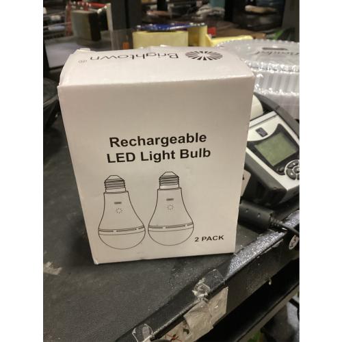 Brightown E26 Rechargeable Light Bulb with Remote and Timer, Battery Backup Bulb for Sconces and Lamps, Hanging LED Light Bulb with Hook for Camping Tent, Dimmable, 3 Color Temperatures, 2 Pack