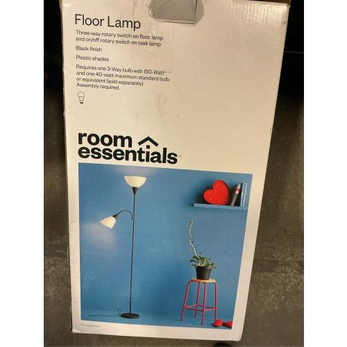 Torchiere with Task Light Floor Lamp Black - Room Essentials™: Adjustable, ETL Listed, Metal Body