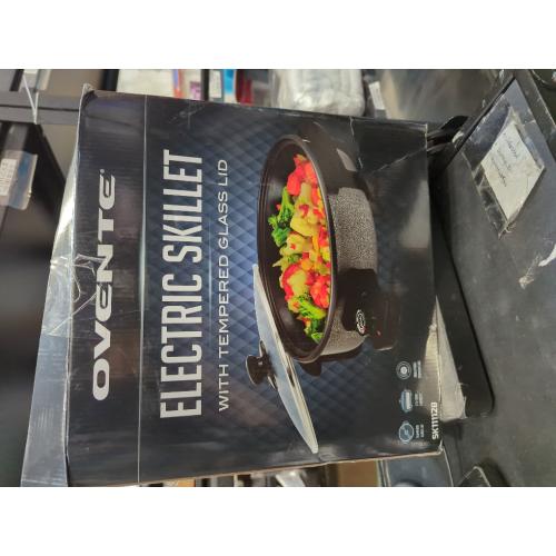 OVENTE 113 Sq. In. Black Electric Skillet with Nonstick Coating, Frying Pan with Tempered Glass Lid