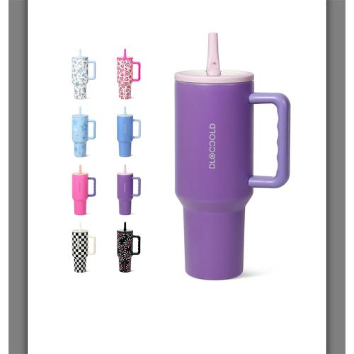 DLOCCOLD 40 oz Tumbler with Handle & Flip Straw, Car Cup Holder Friendly, Leak Resistant Water Bottle, Reusable Insulated Modern Stainless Steel Tumbler, Gifts for Women & Men