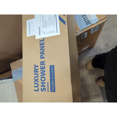 Multi-Function LED Lights Shower Panel System Black, 5 in 1 Shower Panel Include Rainfall & Waterfall Shower Head, 3 Pcs Adjustable Massage Jets, Handheld Shower, Tub Spout