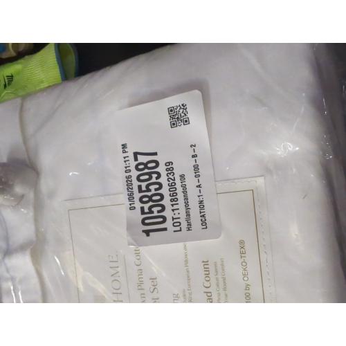 Everhome PimaCott Sateen Embroidered 800-Thread-Count King Sheet Set in White/Sky