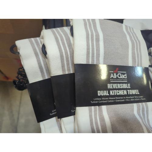 Set of 3 Color White All-Clad Striped Dual Kitchen Towel in Titanium