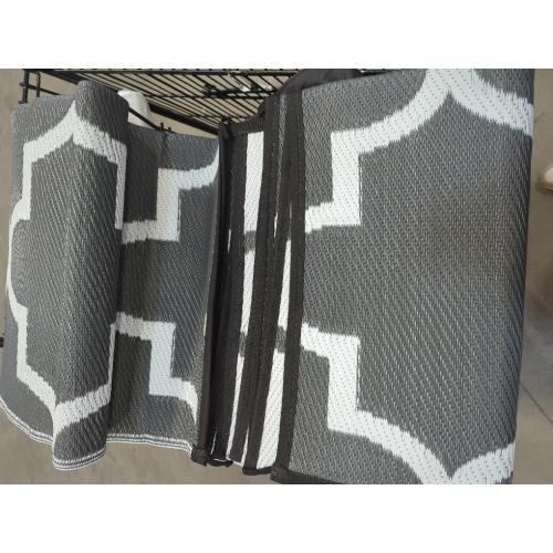OutdoorLines Outdoor Reversible Rugs for Patio 4x6 ft - Outside Plastic Carpet, Stain & UV Resistant Portable RV Mat, Straw Rug for Camping, Backyard, Deck, Picnic, Porch Moroccan Gray & White