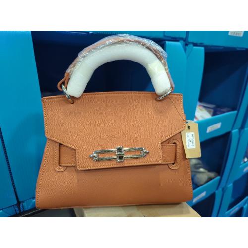 Faux Leather Top Handle Flap Bag, 9.5 x 8 x 4 inches, Metal Buckle Closure, Black, Camel, Khaki