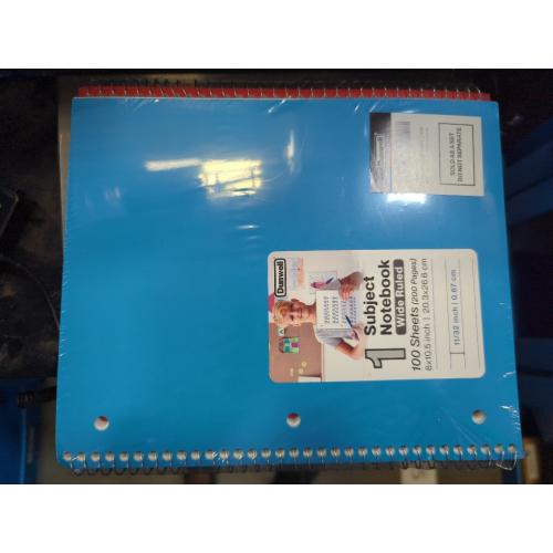 Dunwell 1 Subject Spiral Notebooks, (3-Pack, Red Blue Black) 8x10.5” Paper, Wide Ruled Lines, Plastic Covers, 100 Sheets (200 Pages), 3-Hole Punched Perforated Pages, Divider with Pockets