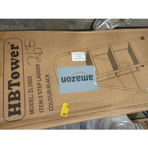 HBTower Step Ladder, Folding Step Stool with Wide Anti-Slip Pedal, Sturdy Steel Ladder, Convenient Handrail, Lightweight, Portable Steel Step Stool