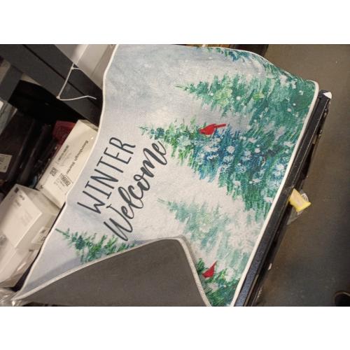 Winter Welcome Decorative Front Door Mat, Farmhouse Pine Tree Cardinal Red Bird Doormat Indoor Outdoor Non-Slip Floor Entryway Rug, Snowflake Forest Christmas Home Kitchen Decoration 17x29