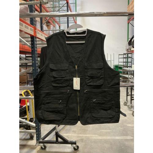 Size 3XL Men's Sleeveless Fishing Vest with Multi-Pocket Black