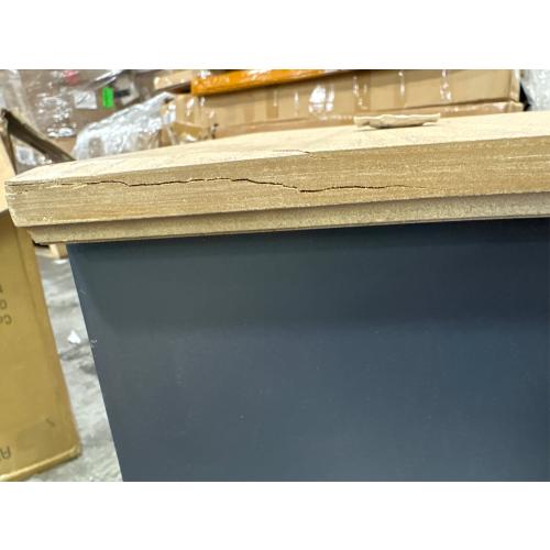 Farmhouse Accent Chest with Carved Door and 5-Drawers, Vintage Storage Cabinet Modern Dresser for Living Room, Entryway, Hallway, Multi-Drawer Organizer, Natural and Deep Blue. ( Damage see the pictures)