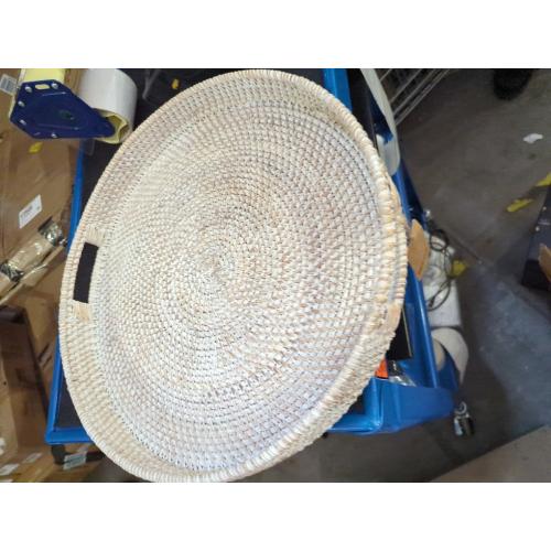 Round Rattan Tray, Decorative Coffee Table Trays, Ottoman Tray, Woven Serving Tray with Handles, Wicker Serving Basket, Whitewash