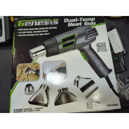 Grey 12.5-Amp Dual-Temperature Heat Gun with High/Low Settings and Air Reduction, Reflector, and 2 Deflector Nozzles