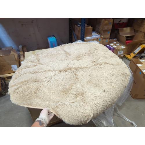 Amdrebio Beige Round Area Rug 4Ft for Bedroom, Machine Washable, Fluffy Plush Shag Furry Circle Rugs for Kids Room, Living Room Decor Aesthetic, Cute Fuzzy Carpet for Nursery Playroom Dorm Baby Teens