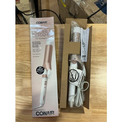 Conair Double Ceramic 1-1/2 Inch Curling Iron, 1.5-Inch Barrel Creates Soft Waves and Curls, Hair Curler for Use on Medium and Long Hair, White