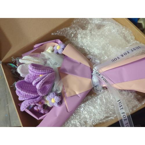 Crochet Flower Bouquet: Crochet Tulips Bouquet Handmade Knitted Flowers with Teachers' Day Wedding Birthday Employee Appreciation Mother's Day Decoration (Purple)