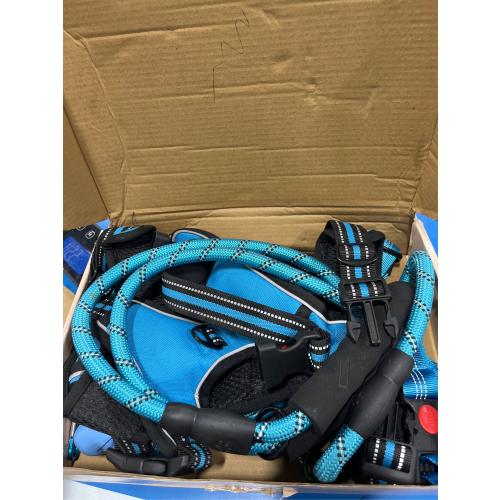 No Pull Dog Harness, Collar & Leash Set | Includes Dog Seat Belt, Collapsible Bowls & Poop Bag Dispenser. Ideal for Training, Walking, Hiking. Fits Small to Large Dogs(Blue-XL)