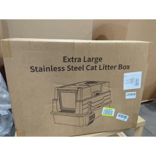 XXXL Stainless Steel Litter Box with Lid,28 L x 20.5 W x 16.5 H Extra Large Cat Litter Box Enclosure for Large and Multi-Cats Families,Non-Sticky, Anti-Leakage, Easy to Clean(Gray)