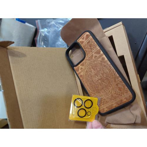 Carveit Magnetic Wooden Case for iPhone 16 Pro Case, Wood Artisan Engraved & Black Soft TPU Shockproof Cover, Compatible with MagSafe Wireless Chargers (Aztec Calendar) Cherry