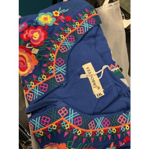 YZXDORWJ Women's Mexican Long Sleeve Blouse Embroidered Traditional V Neck Top Boho Tunic