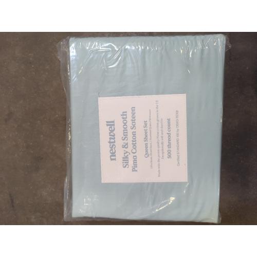 Starlight Blue Queen Size Nestwell Pima Cotton Sateen 500-Thread-Count Queen Sheet Set in Starlight Blue