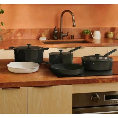 Our Place 8-Piece Essentials Ceramic Nonstick Oven Safe Cookware Set Black Pans