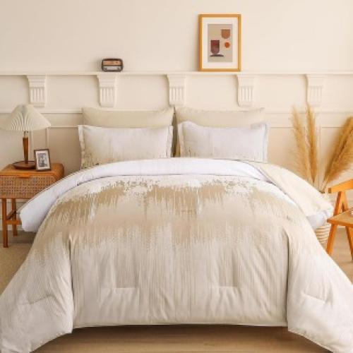 Comforter , beige   Bed in a Bag Abstract Art Gradient Comforter Soft Microfiber beding