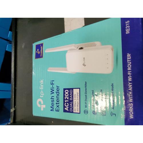 White TP-Link AC1200 WiFi Extender (RE315), Covers Up to 1500 Sq.ft and 25 Devices, 1200Mbps Dual Band WiFi Booster with External Antennas, WiFi Repeater, Supports OneMesh