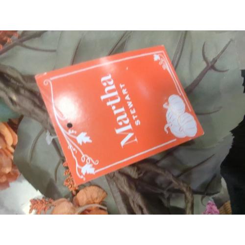 Martha Stewart Orange Decorative Flower Wreath Hanging Pendant for Home and Floral Arrangement for Front Door and Wall Decoration