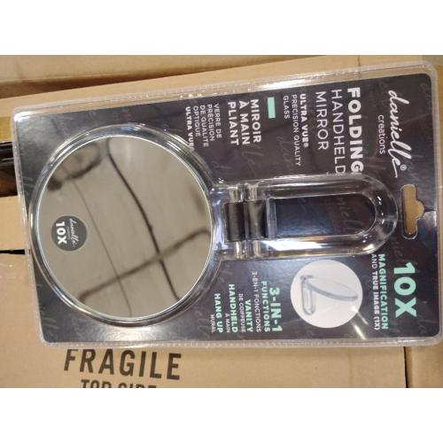 Danielle Creations 5.5-Inch Folding 2-Sided Hand Mirror, 10x Magnification, Acrylic