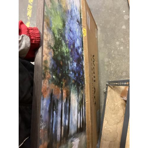 Framed Vertical Colorful Forest Living Room Wall Art, Large Tree & Path Picture Artwork for Walls, Farmhouse Landscape Vertical Canvas Print for Office Kitchen Foyer Stair Hallway Wall Decor, 20x40 In