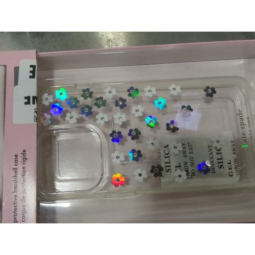 Kate Spade iPhone 6.1 (2021) (SMALL Camera) Clear Case White and Silver Flower
