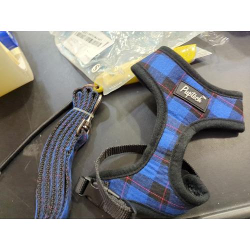 Size S PUPTECK Soft Mesh Dog Harness and Leash Set Pet Puppy Cat Comfort Padded Vest No Pull Harnesses, Navy Blue,
