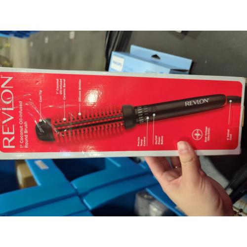 REVLON New and Improved SmoothStay Coconut Oil-Infused Heated Hair Styling Brush | 1” Barrel for Voluminous, Shiny Results (Black/Red)