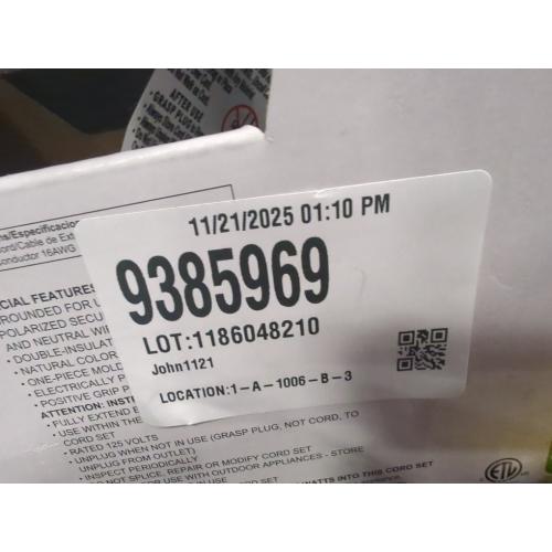 GE 1-Outlet Grounded Extension Cord Outdoor 16AWG 40' Green: 13A, 3-Conductor, Lifetime Warranty, 40ft Length