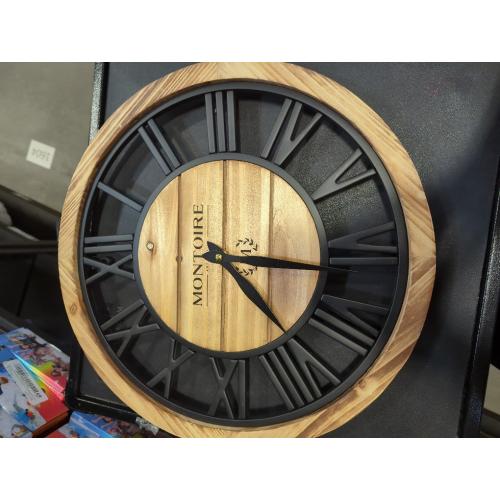 Montoire 24 Inch Wooden Farmhouse Wall Clock, Extra Large for Living Room Decor - Big Rustic Wood Large Round Wall Clock 24 Inches or Larger, Battery Operated with Decorative Roman Numerals