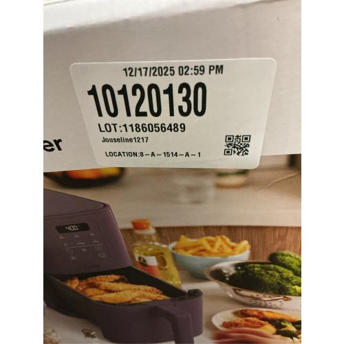 bella 4Qt Slim Air Fryer, Fits-anywhere™ Kitchenware, EverGood™ Ceramic Nonstick Coating, Adjustable Temperature, 6 Preset Cooking Options, 60 Min Auto Shutoff w Audible Tone, 3.3lb Capacity, Plum