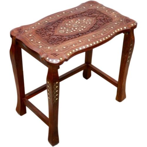 Handcrafted Nesting Table with Carving and Brass Work On Top for Living Room and Bed Room