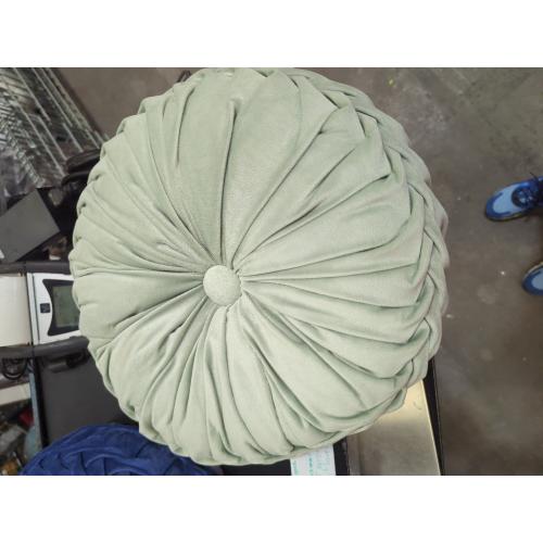 Round Throw Pillow Velvet Home Decoration Pleated Round Pillow Cushion for Couch Chair Bed Car Light Green