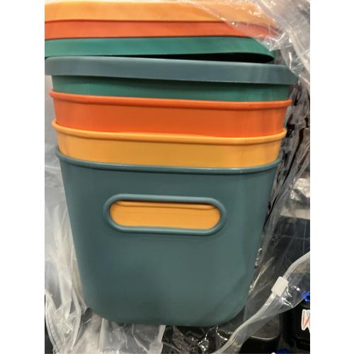 Tanlade 4 Pcs Plastic Storage Bins Stackable Baskets with Lid and Handle Colorful Desktop Storage Box Cubby Containers for Shelf Bedroom Office, Include 1 Erasable Marker, 16 Stickers(10 x 7 x 6 in)