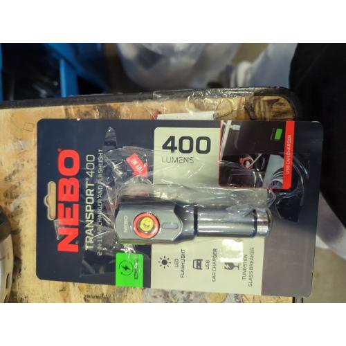 NEBO TRANSPORT 400 2-In-1 Car Charger & Flashlight | 400 Lumens, 6 Light Modes, Compact LED Light, Magnetic Pocket Clip, Waterproof, Emergency Glass Breaker, 12V DC or USB-C Rechargeable