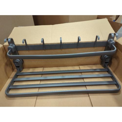 Bathroom Towel Rack with Towel Bar and Hooks 23.6 in Foldable Towel Shelf Wall Mounted Lavatory Towel Organizer Modern Gray Finish