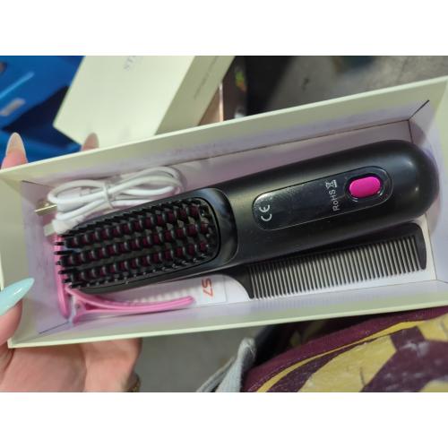 Pongnas Cordless Hair Straightener Brush LED Display Portable Hot Brush 3 Temperature Settings Type C Fast Charging All Hair Type (Black)