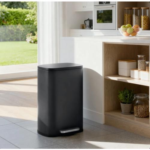 50L Black Trash Can With Step Lifting Lid