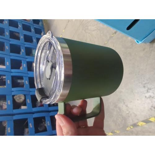 Volhoply 12oz Insulated Leakproof Coffee Mug with Flip & Straw Lid,Double Wall Vacuum Stainless Steel Travel Tumbler Cup with Handle,Reusable Camping Mugs Keep Cold/Hot(Army Green,1 Set)