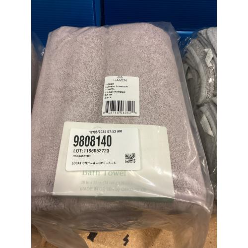 Haven Turkish Cotton Bath Towel in Lilac Marble 2 PACK